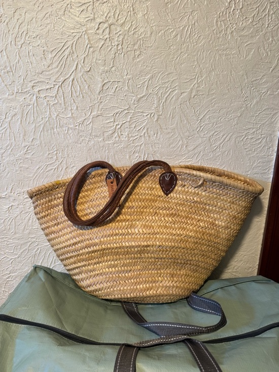 mae woven Handbags - MAE WOVEN - Straw Tote Bag with Brown Leather Handles